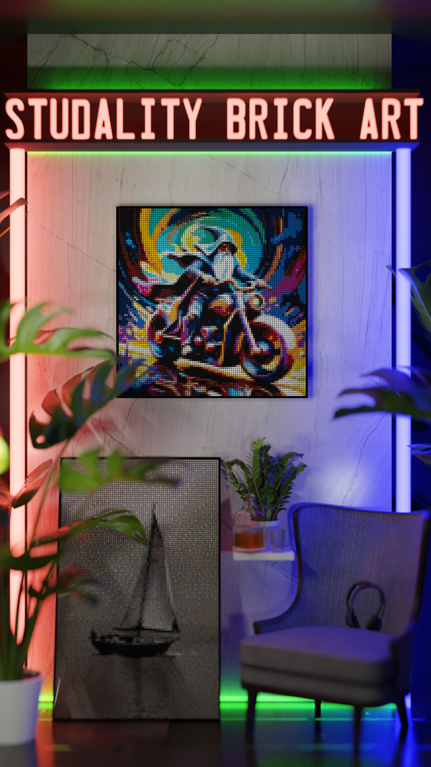The Rune Roadster LEGO® Style mosaic pixel art design for display